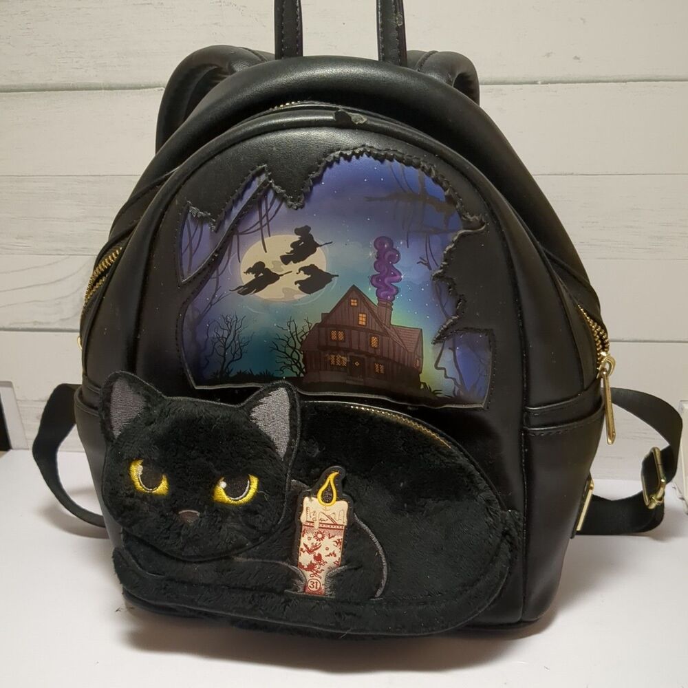 Black Cat Haunted House Mini Backpack - Black